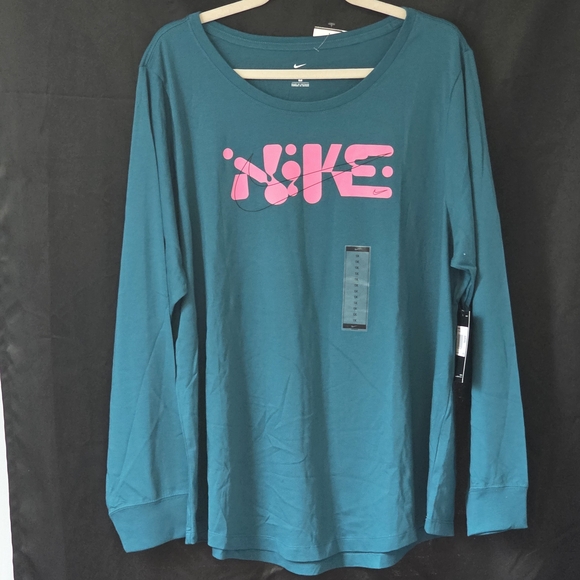 Nike x Eileen Tjan Womens Turquoise Long Sleeve with Pink Logo - Picture 1 of 9